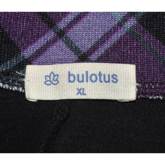 Bulotus Black & Purple Plaid Tie Up Cowl Neck Thin Knit Shirt Top Size XL Tunic - Picture 7 of 9